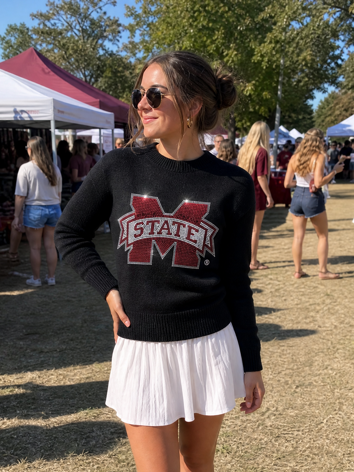 Mississippi State M State Black Crewneck Long Sleeve Sweater