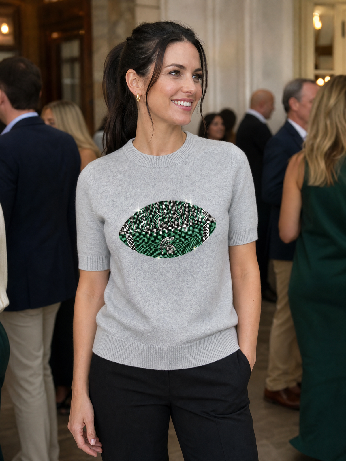 Michigan State Football Grey Short Sleeve Sweater