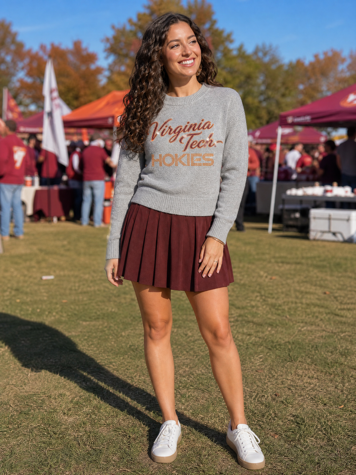 Virginia Tech Hokies Script Gray Crewneck Long Sleeve Sweater