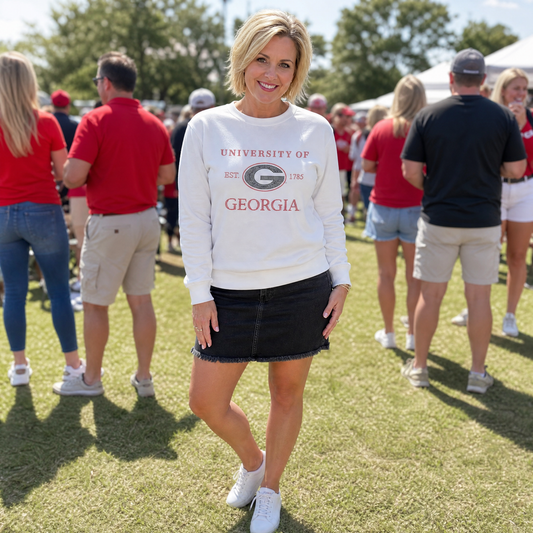 University of Georgia EST 1785 White Crewneck Sweatshirt