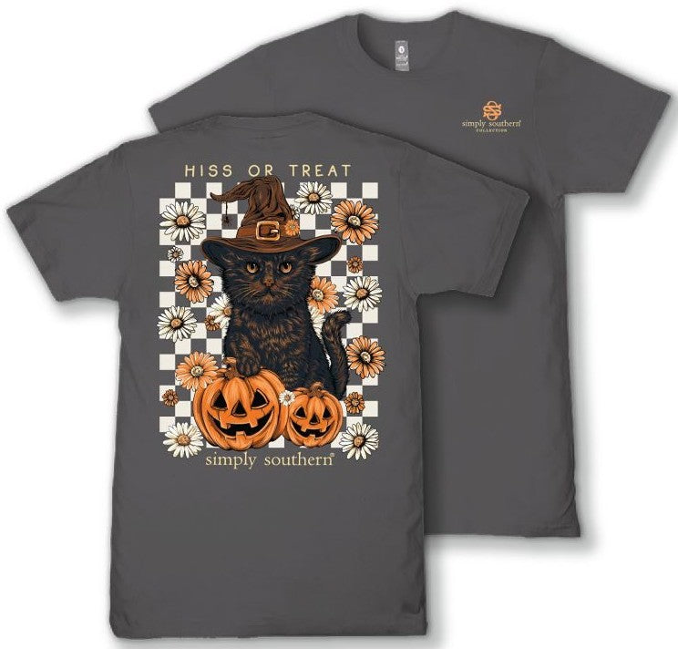 Hiss Or Treat - Black Cat - Pumpkins - Floral - F26 - SS - YOUTH T-Shirt