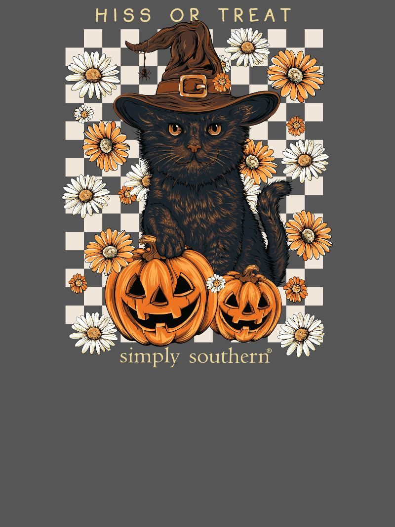 Hiss Or Treat - Black Cat - Pumpkins - Floral - F26 - SS - YOUTH T-Shirt