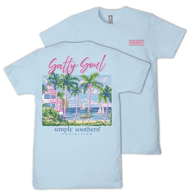 Salty Soul - Tropical - Palm Trees - Sailboats - S26 - SS - Adult T-Shirt