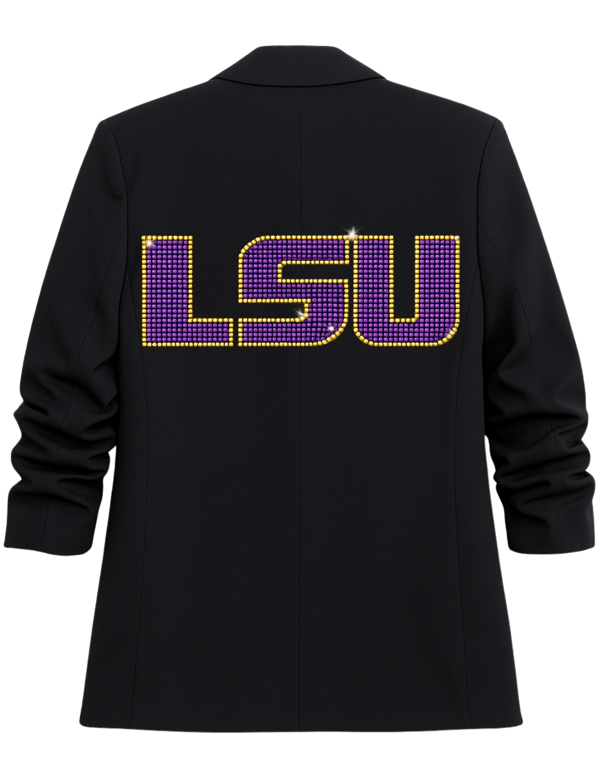 Louisiana State University Crystal Block Letters Black Ruched Sleeve Blazer