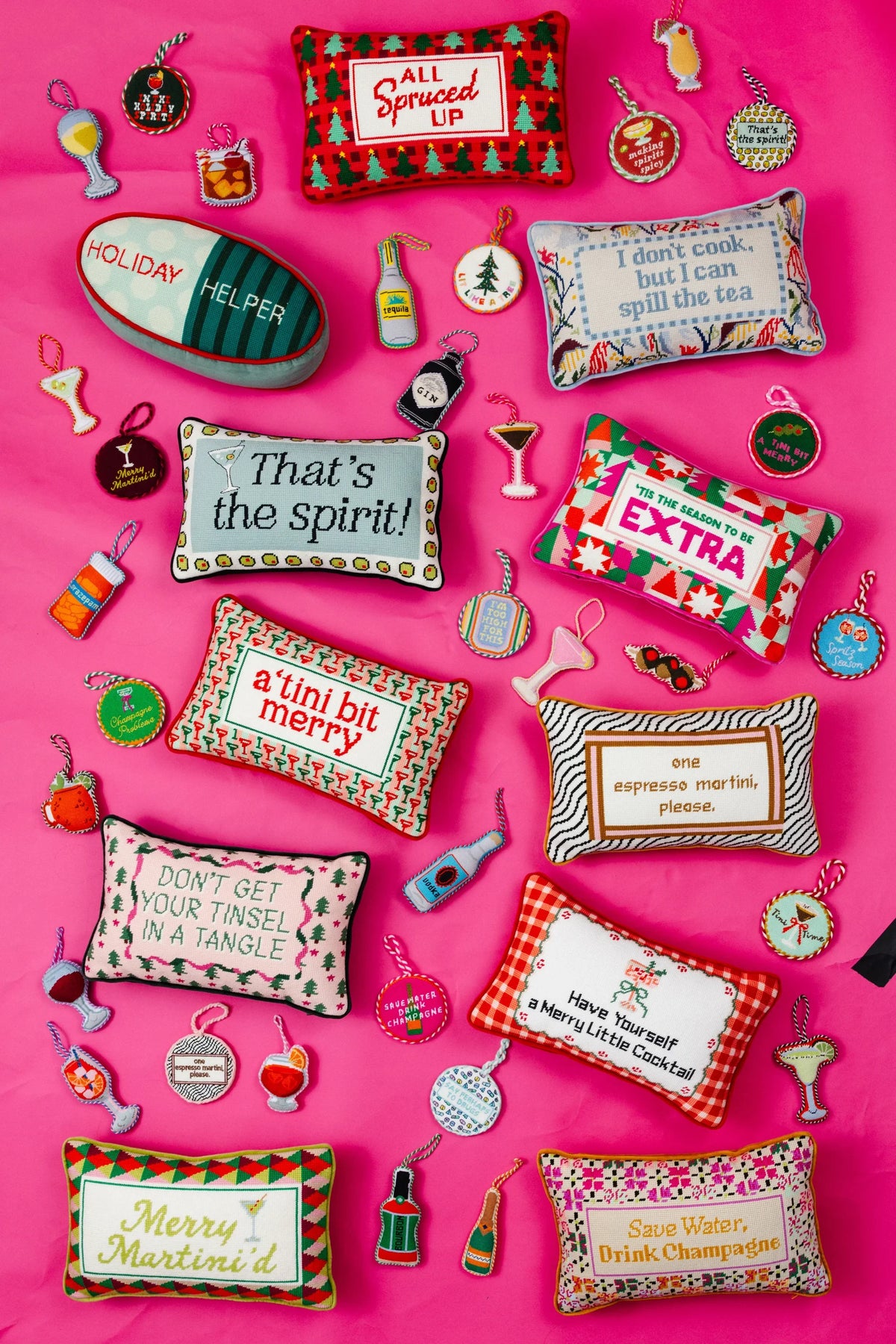 Merry Little Cocktail Needlepoint Pillow