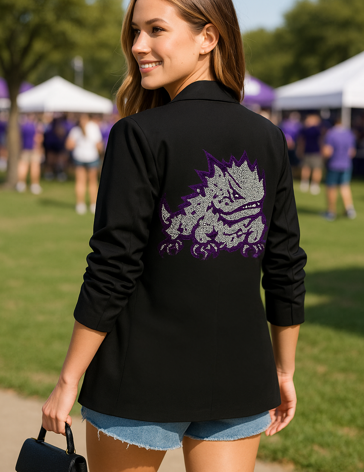 TCU Horned Frog Black Ruched Sleeve Blazer