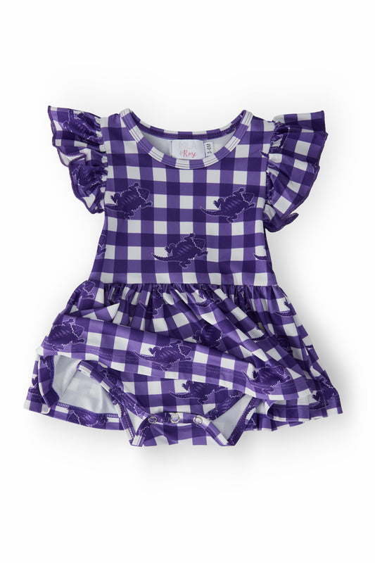 TCU Plaid Frog S/S Flutter Twirl Bodysuit