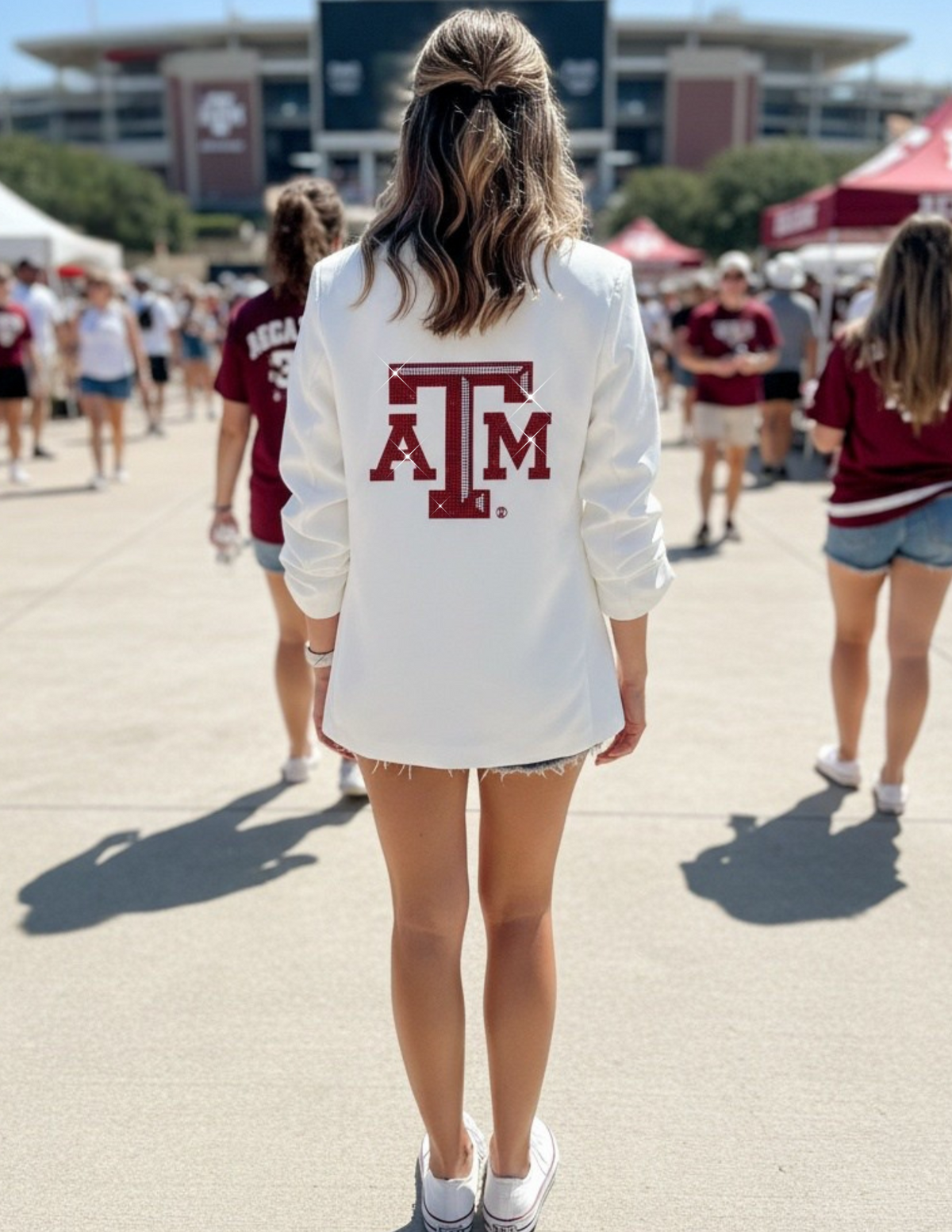 Texas A&M Logo White Ruched Sleeve Blazer