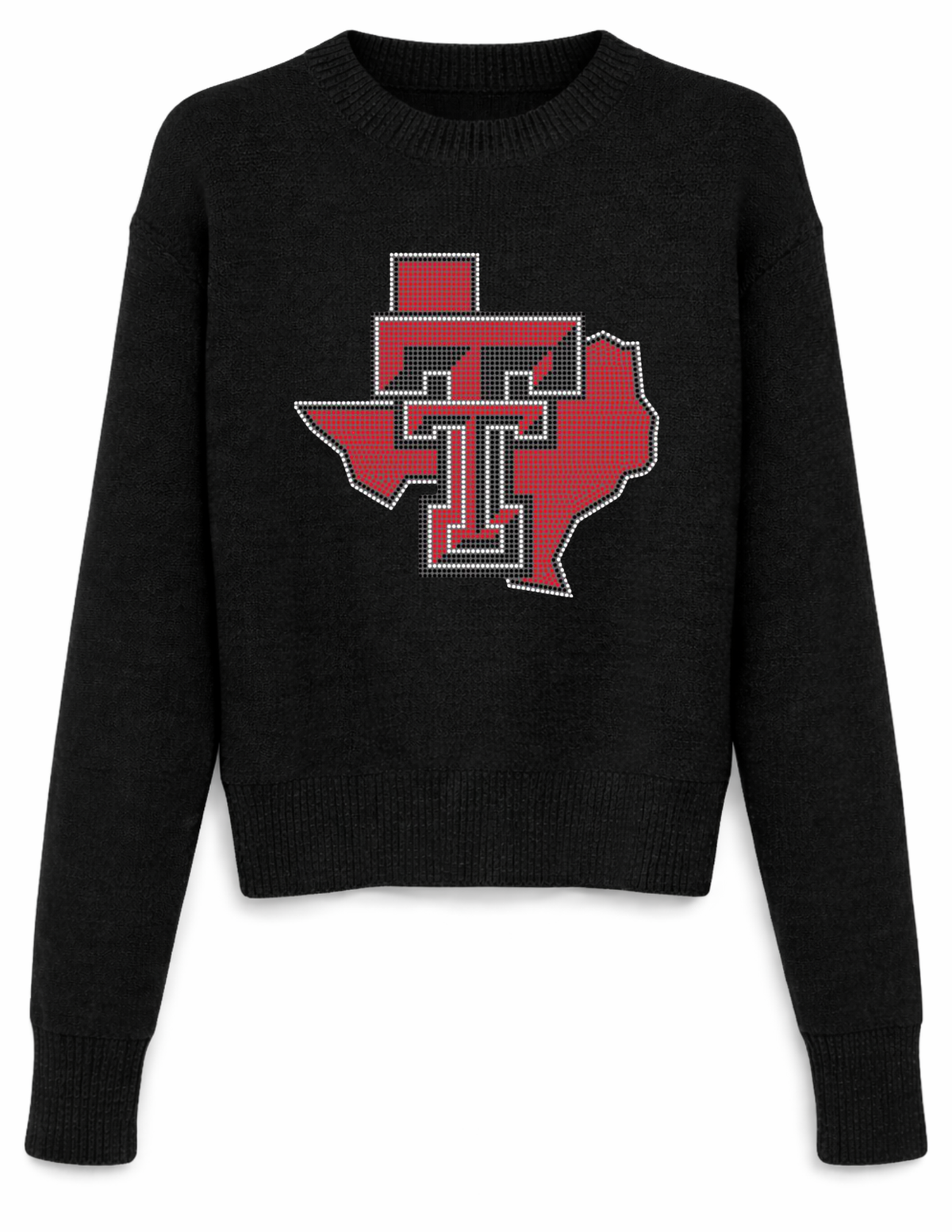 Texas Tech Double T Map Black Crewneck Long Sleeve Sweater