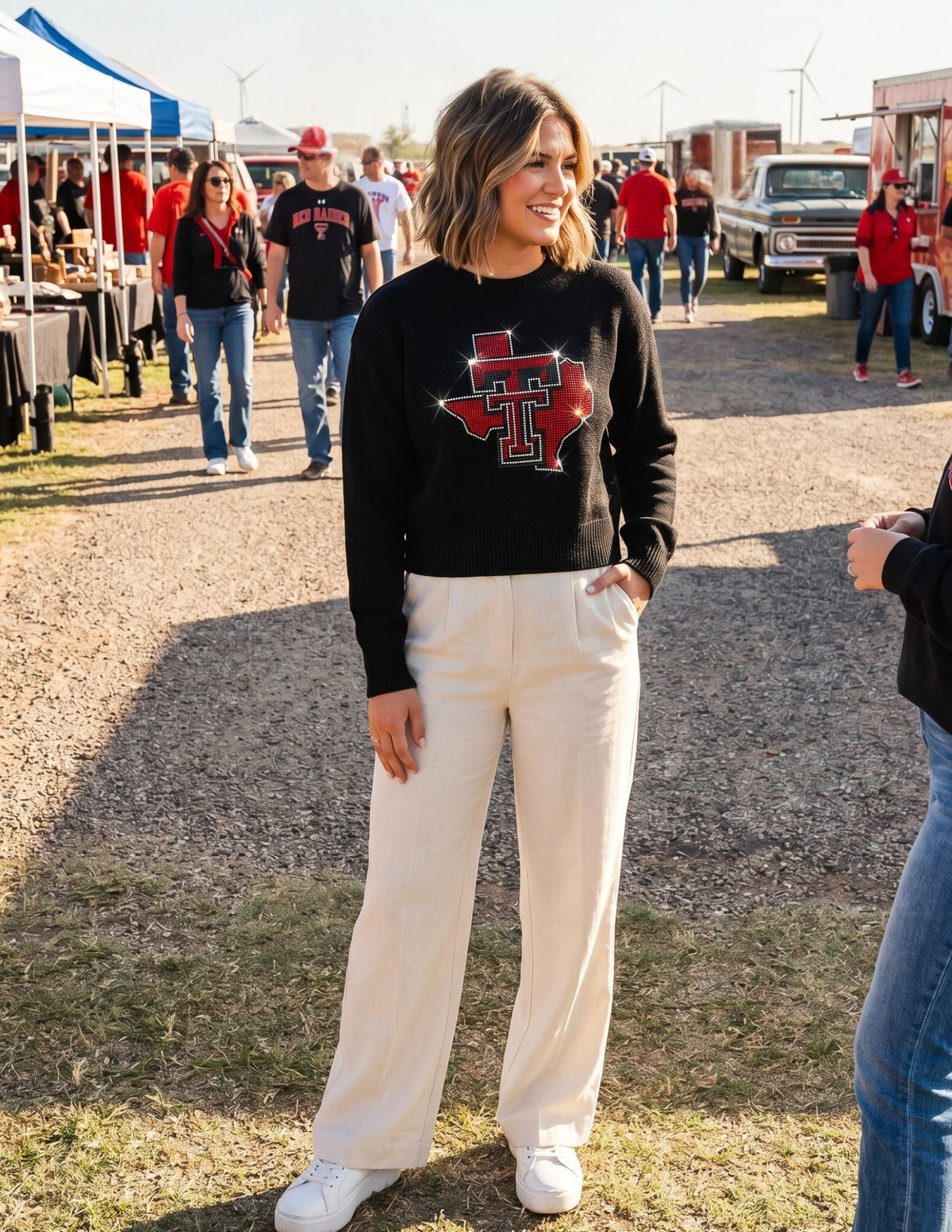 Texas Tech Double T Map Black Crewneck Long Sleeve Sweater