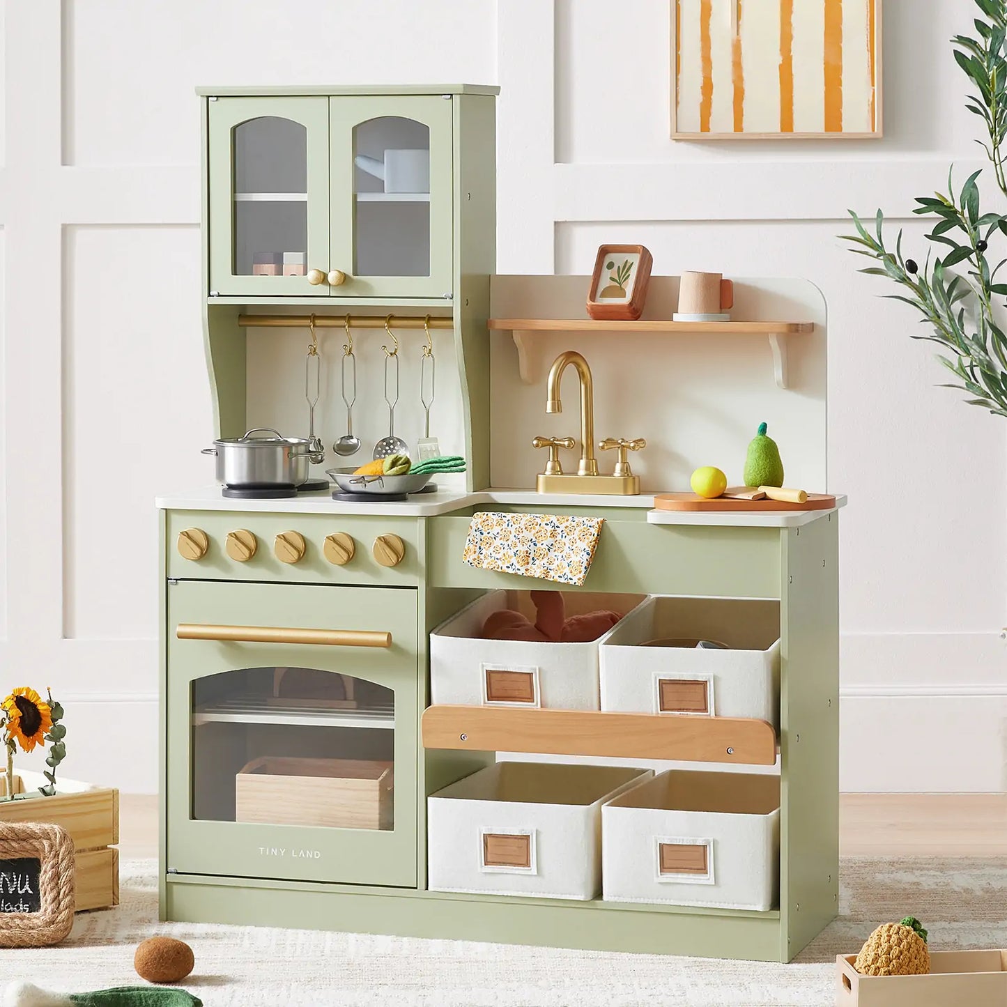 Tiny Land® Pretend Play Kitchen for Toddlers - Serenity Wooden Kitchen – Green