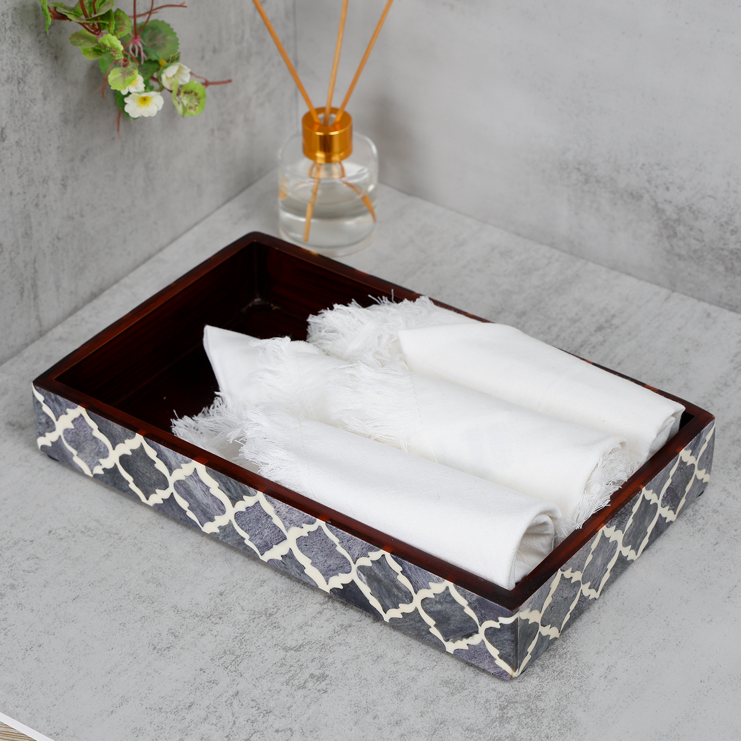 Moroccan Bone Inlay Vanity Decorative Bathroom Tray 10x6
