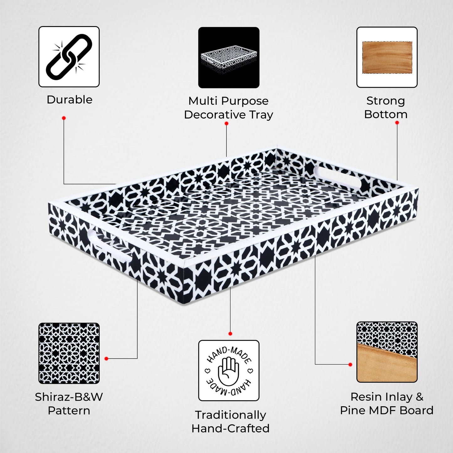 Decorative Tray 17"x11" 12"x12" Shiraz Ottoman Coffee Table
