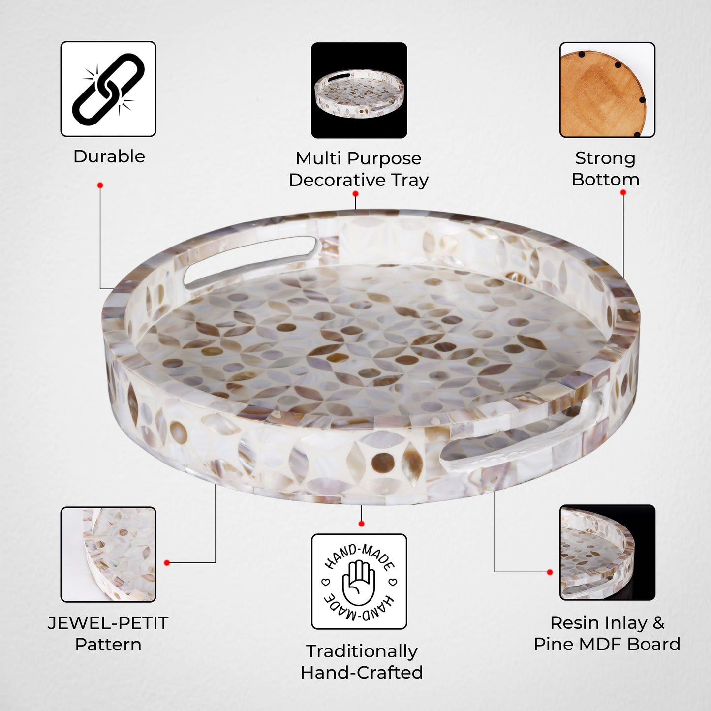 Decorative Tray Discovery Jewel Petit Mother of Pearl Inlay – 12" x 12"