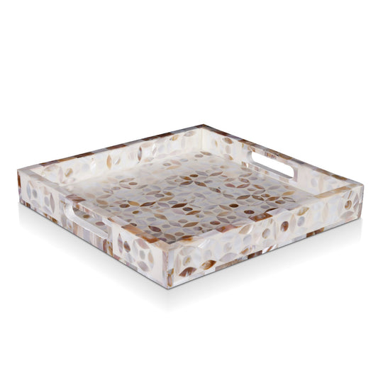 Decorative Tray Discovery Jewel Grande Pattern Mother of Pearl, White, 11" x 17" & 12" x 12"