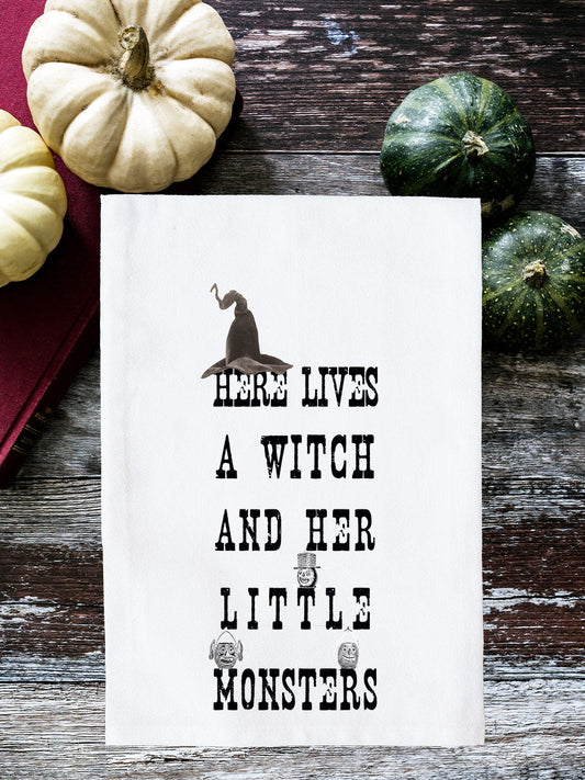 A Witch and Her Little Monsters Kitchen Towel