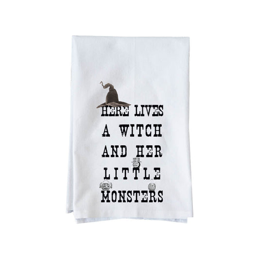 A Witch and Her Little Monsters Kitchen Towel