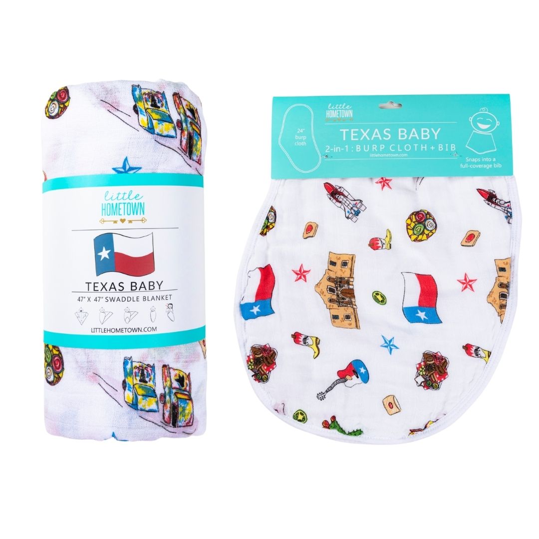 Texas Baby Gift Set: Muslin Swaddle & Bib | Organic Cotton