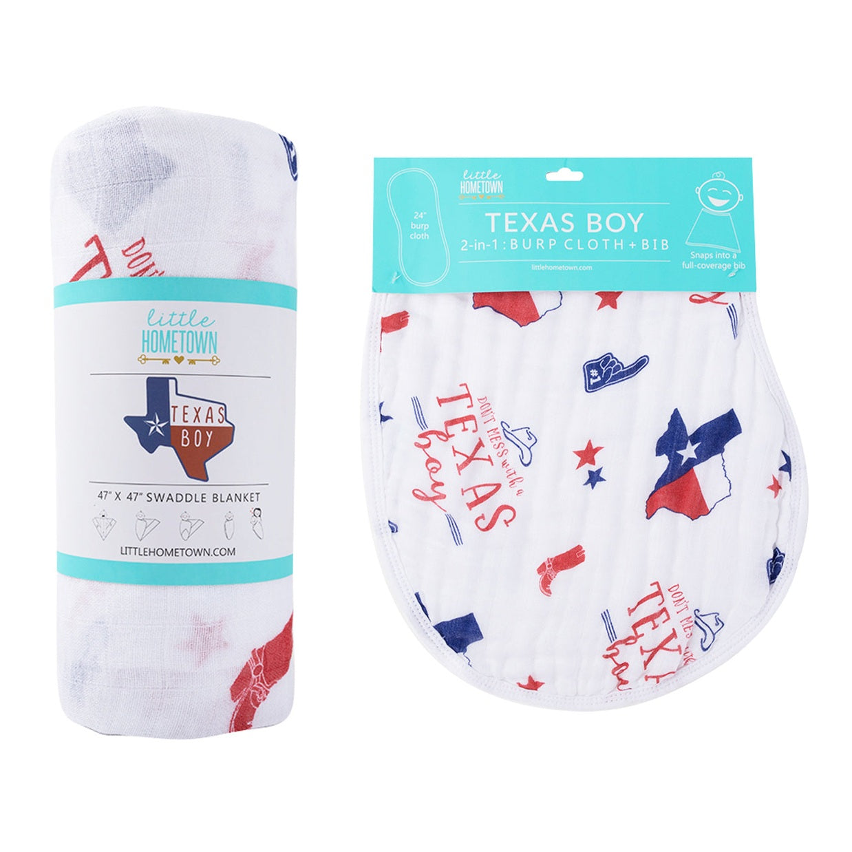 Texas Boy Gift Set: Muslin Swaddle & Bib | Organic Cotton
