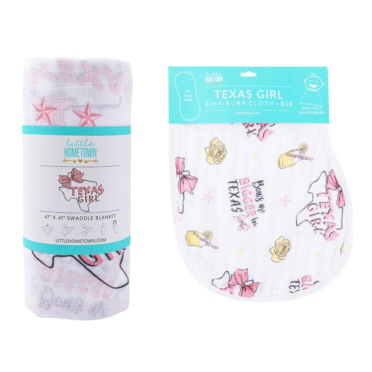 Texas Girl Gift Set: Muslin Swaddle & Bib | Organic Cotton