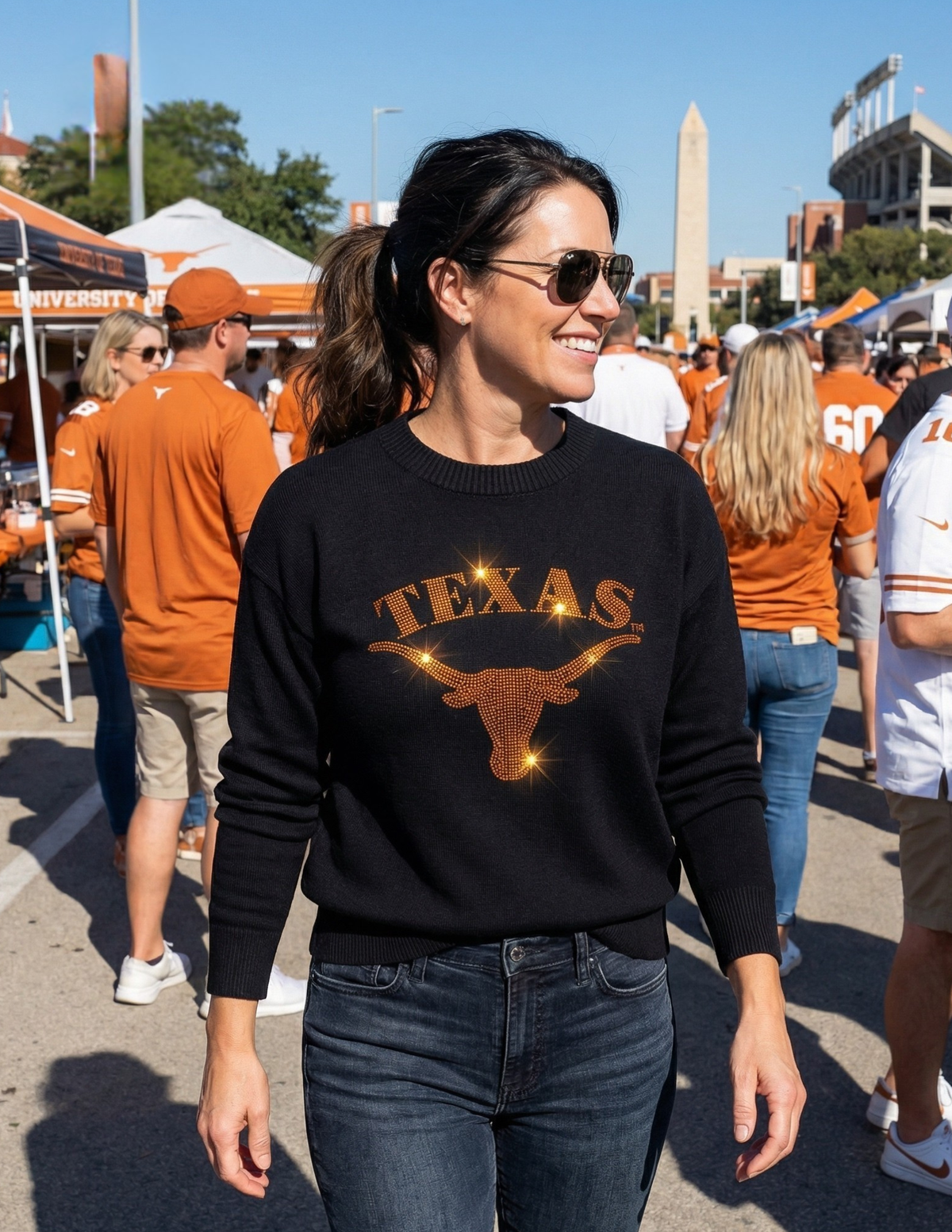 University of Texas-Austin Longhorn Black Crewneck Long Sleeve Sweater