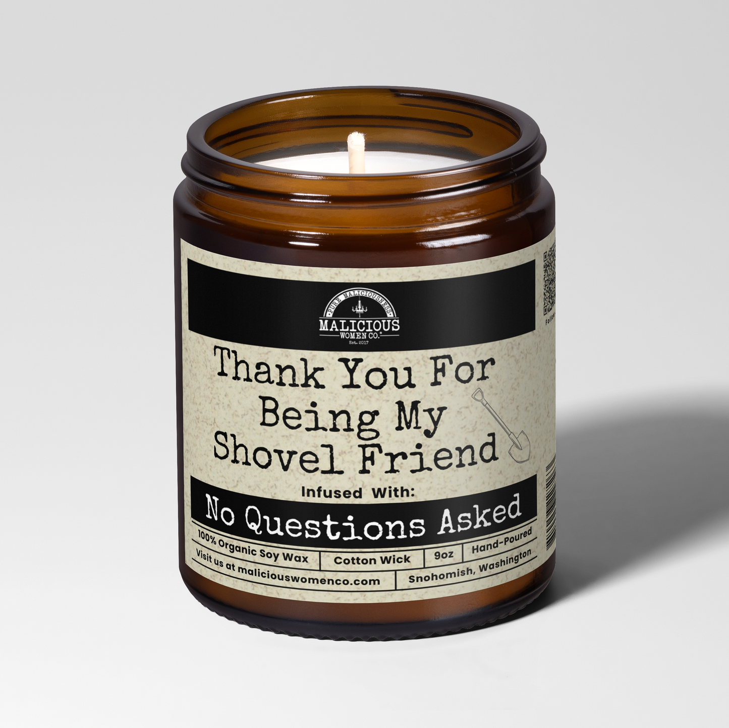 Thank You For Being My Shovel Friend | Scent: Vanilla Crumbcake | 9oz Bestie Candle | Malicious Women Co