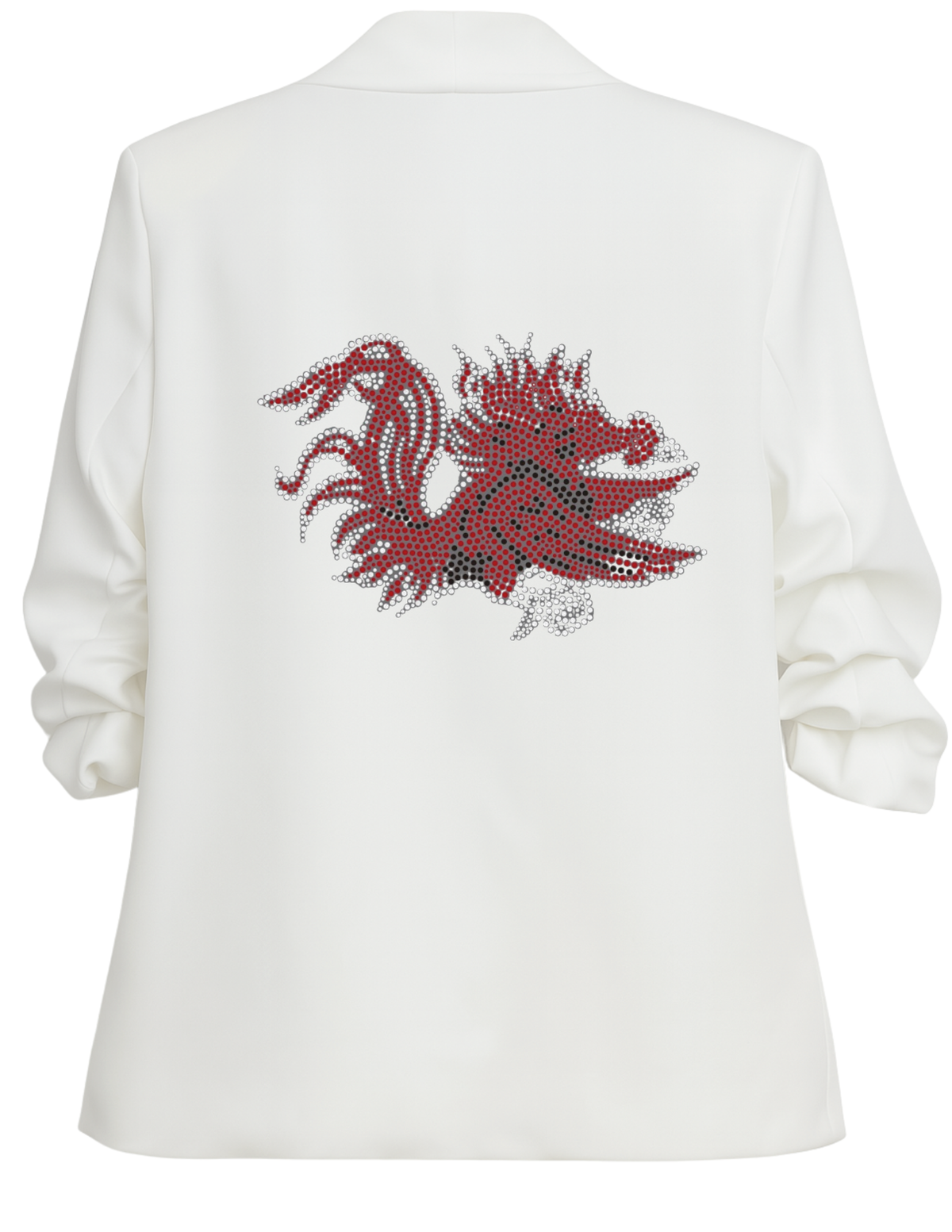 University of South Carolina Gamecock White Ruched Sleeve Blazer