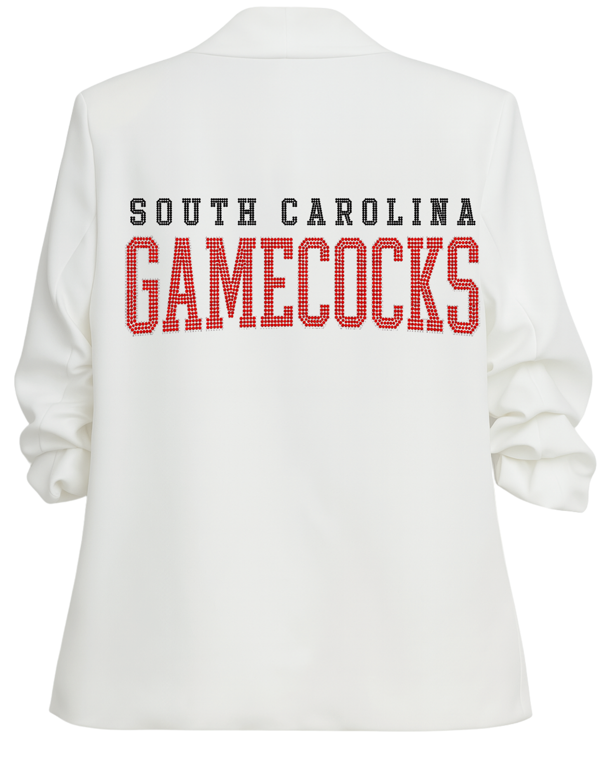 University of South Carolina Gamecocks Script White Ruched Sleeve Blazer