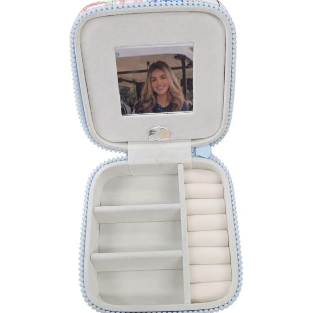 Jewelry Box with Interior Mirror - Zippered Compartment - S26 - Simply Southern