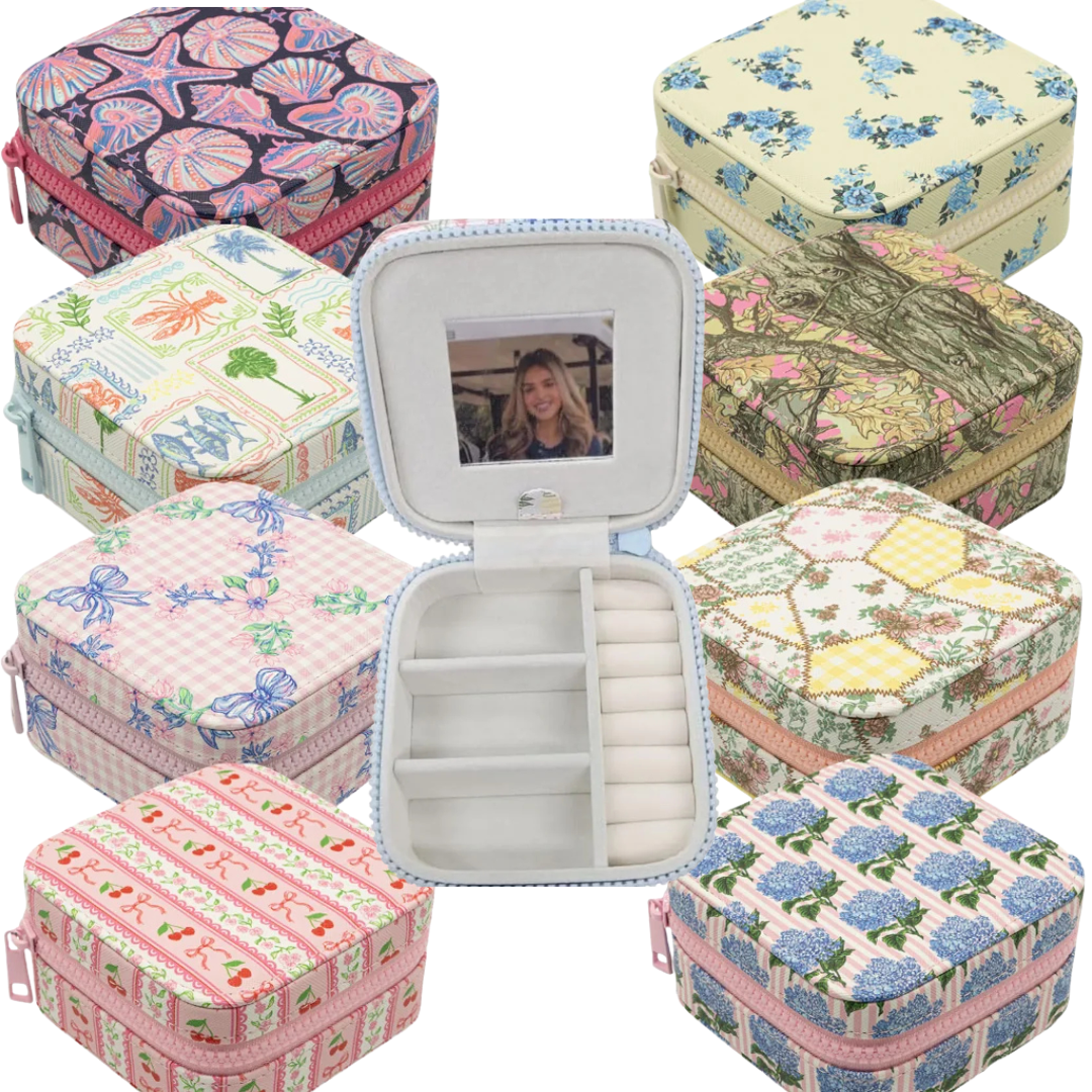 Jewelry Box with Interior Mirror - Zippered Compartment - S26 - Simply Southern