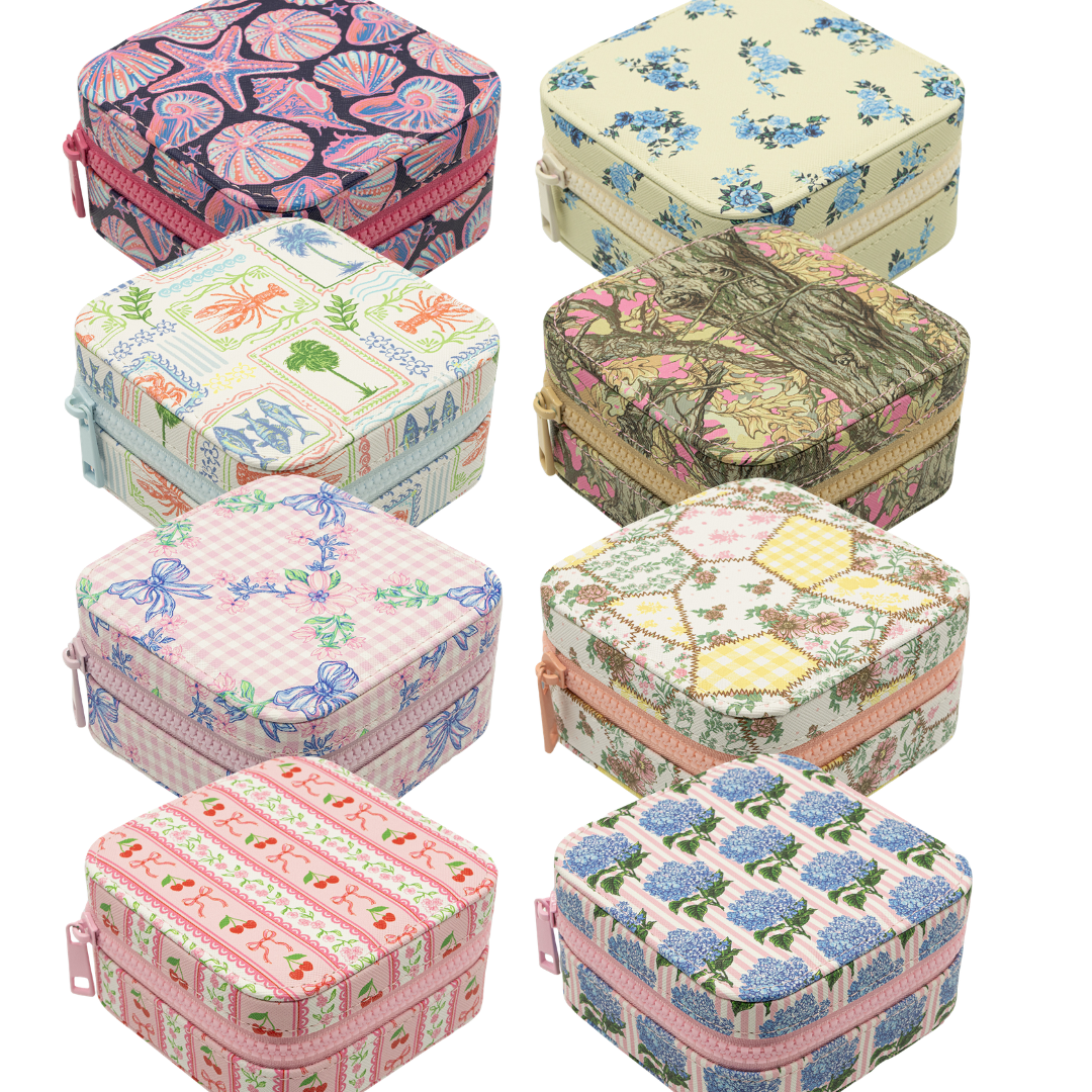 Jewelry Box with Interior Mirror - Zippered Compartment - S26 - Simply Southern