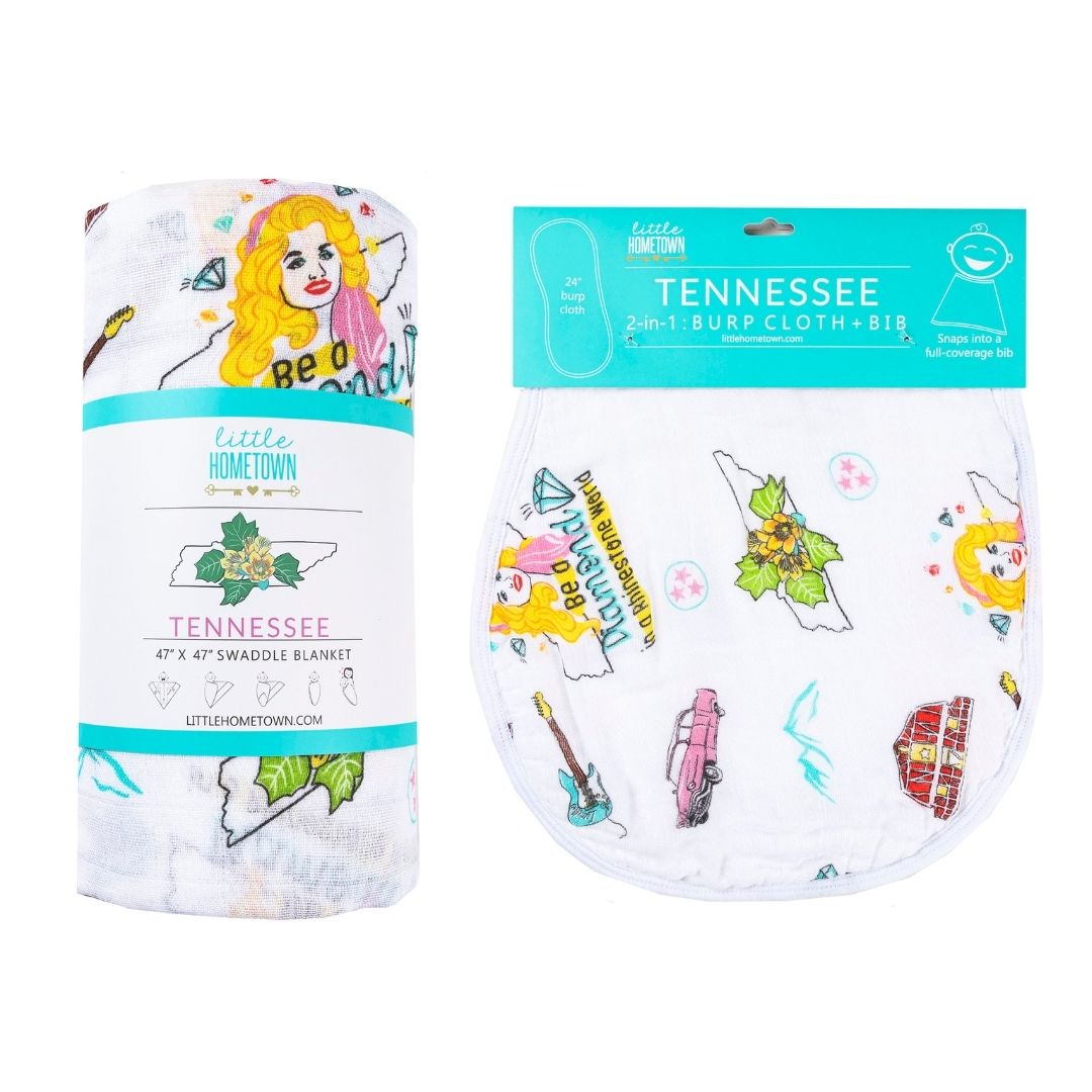 Tennessee Baby Gift Set: Muslin Swaddle & Bib (Floral)
