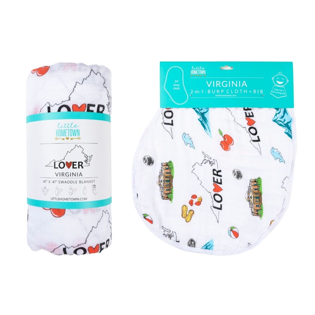 Virginia Baby Gift Set: Muslin Swaddle & Bib | Organic Cotton
