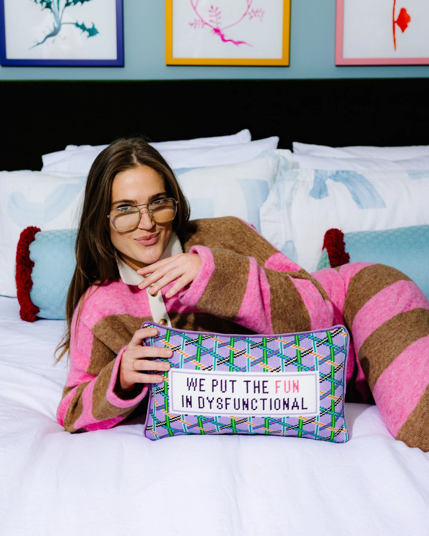 Fun in Dysfunctional Needlepoint Pillow