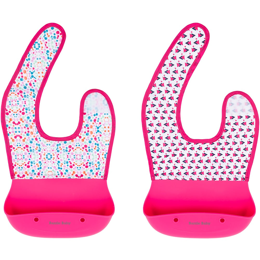 Foodie® Bib -  Roll Up & Button Closed Bib 2-Pack: Silicone + Fabric