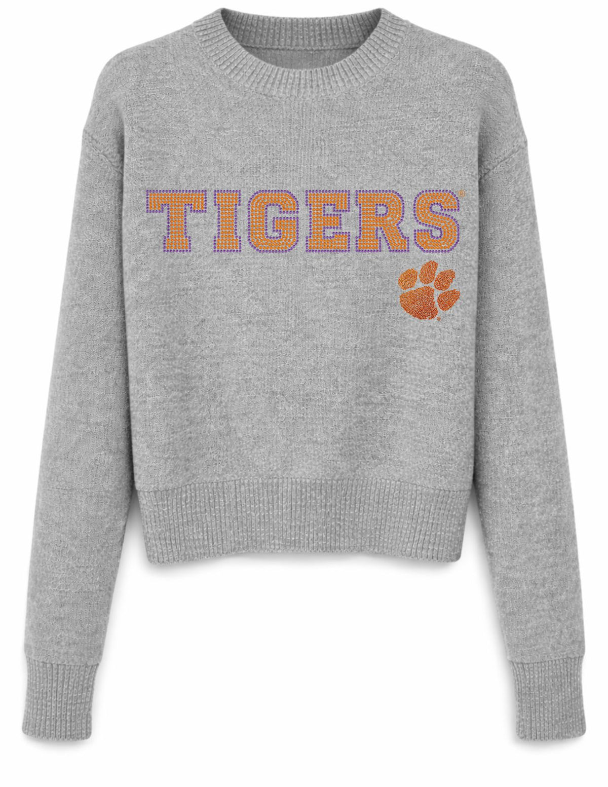 Clemson University Tigers Orange Paw Gray Crewneck Long Sleeve Sweater