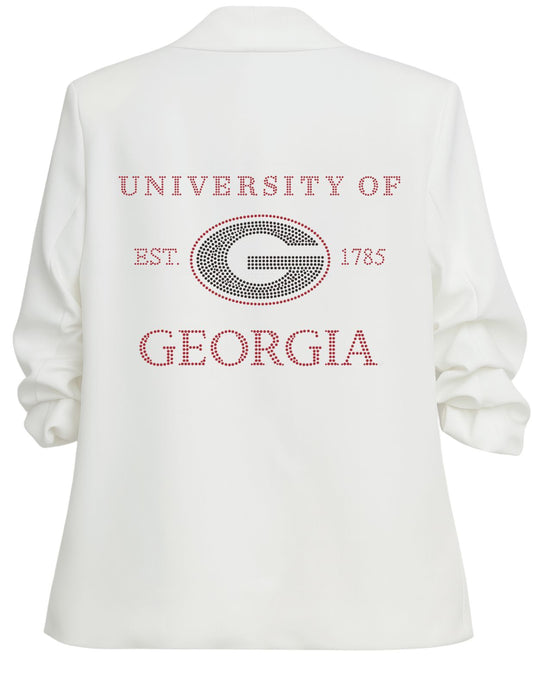 University of Georgia EST 1785 White Blazer W/ Ruched Sleeve