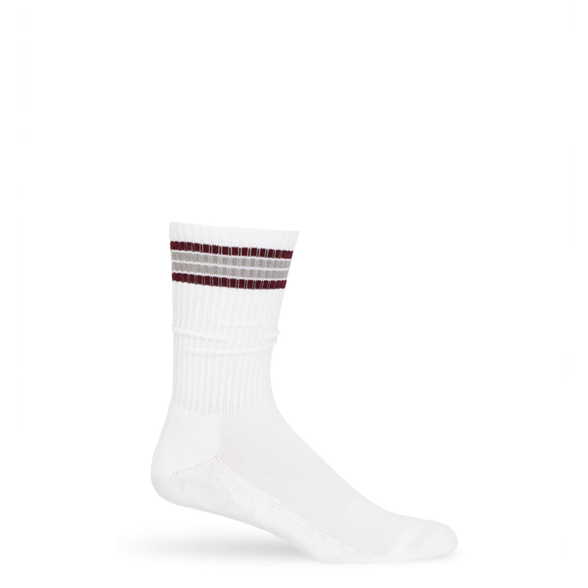 White Maroon 4 Stripe Casual Crew Socks