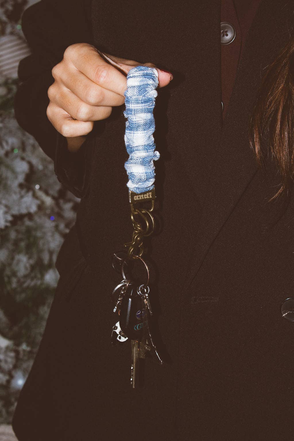 Icy Blue Gingham Keychain
