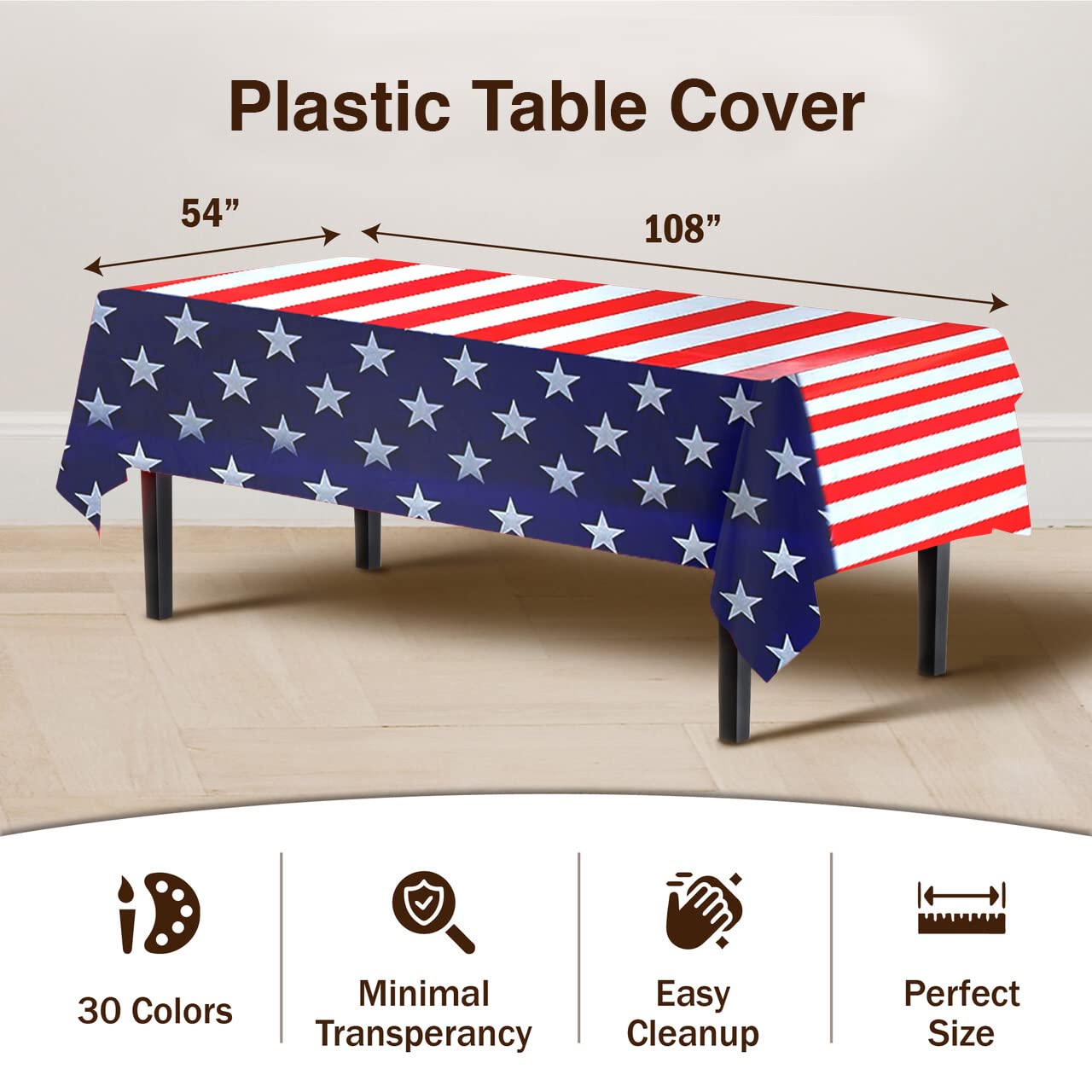 American Flag Plastic Tablecloth | Case of 48 - 54 In. x 108 In.