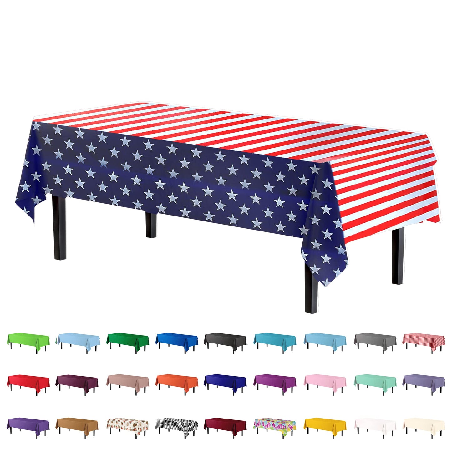 American Flag Plastic Tablecloth | 6 Pack - 54 In. x 108 In.