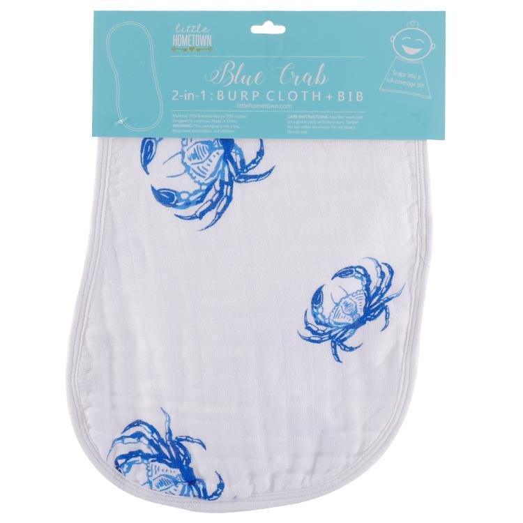 Blue Crab Newborn Gift Set: Muslin Swaddle & Bib | Organic Cotton