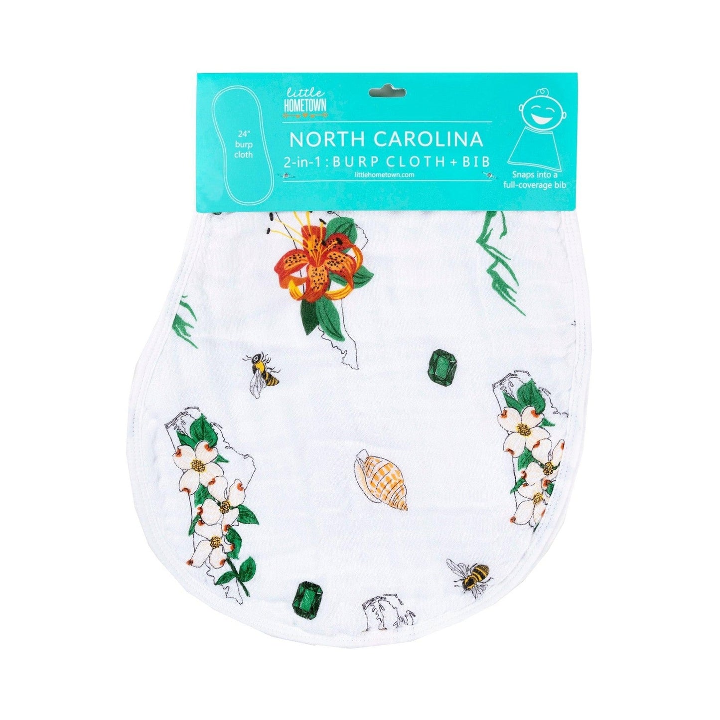 North Carolina Baby Gift Set: Muslin Swaddle & Bib (Floral)