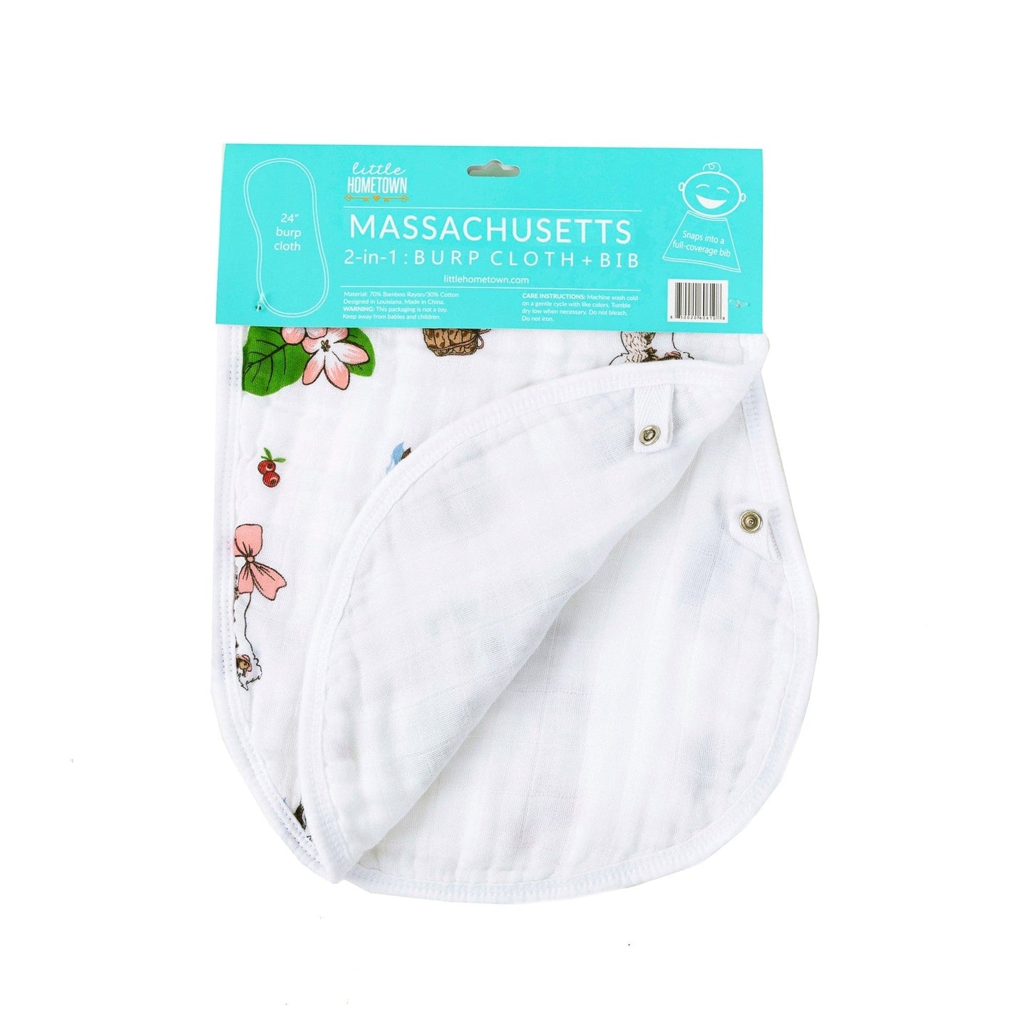 Massachusetts Floral Baby Gift Set: Muslin Swaddle & Bib