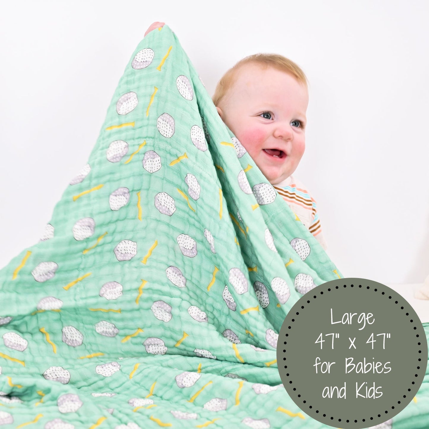 LollyBanks Muslin Baby Blanket, 100% Cotton Lightweight Baby Quilt, 47"x 47" and 6 Layers Newborn Blanket, (Golf Print)