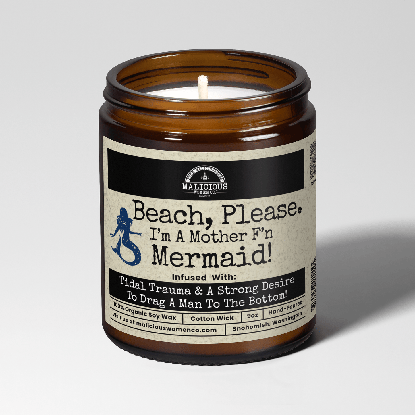 Beach Please! I'm A MotherF'n Mermaid | Scent: Grapefruit Negroni | 9oz Funny Candle | Malicious Women Co