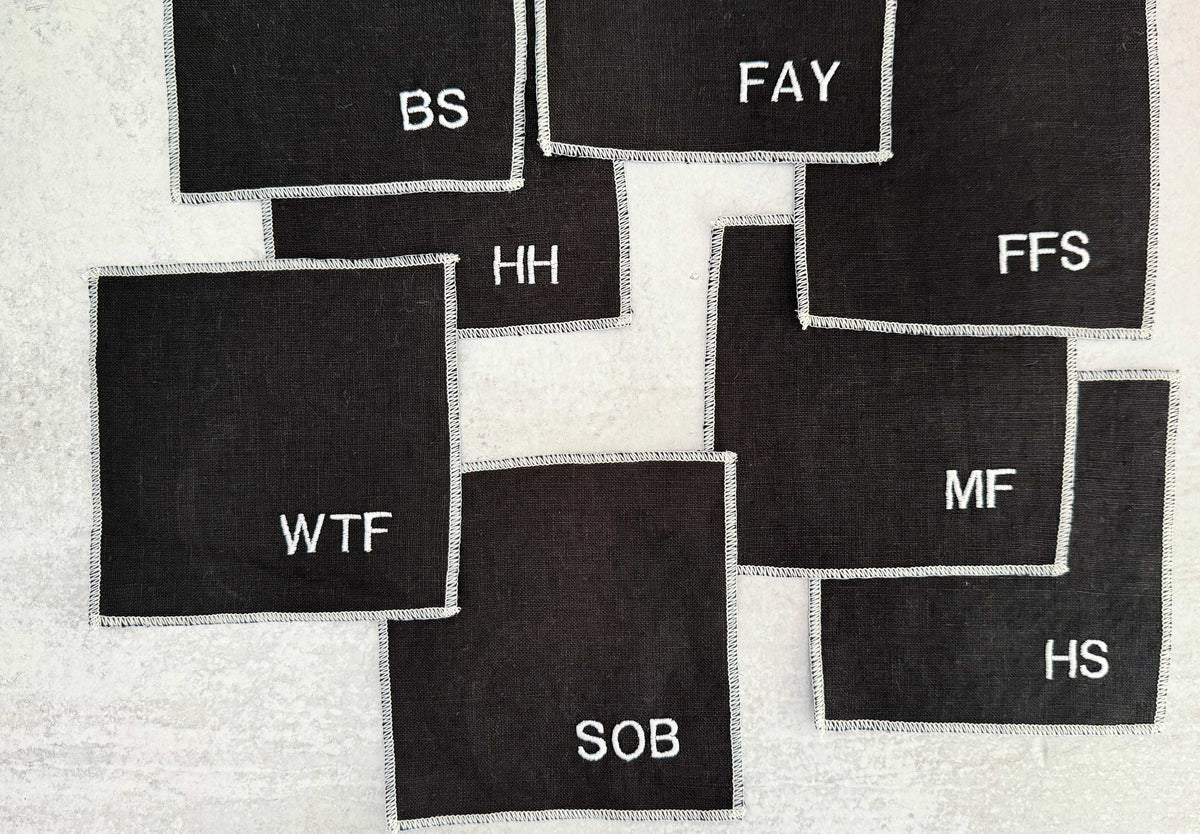 Sweary Cocktail Coasters in Black and White, set of eight