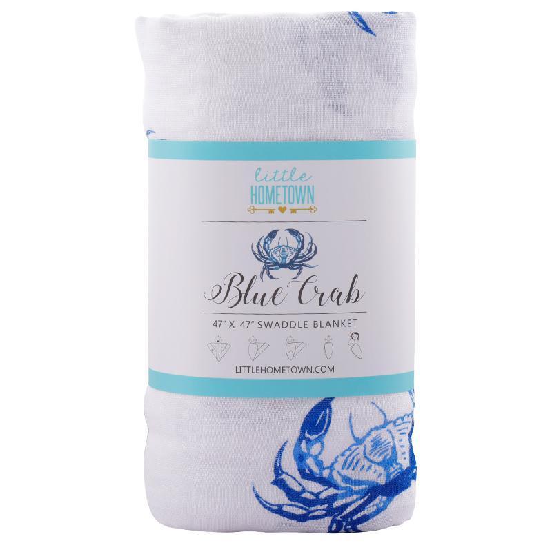 Blue Crab Newborn Gift Set: Muslin Swaddle & Bib | Organic Cotton