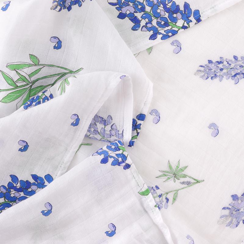 Bluebonnets Newborn Gift Set: Muslin Swaddle & Bib | Organic Cotton
