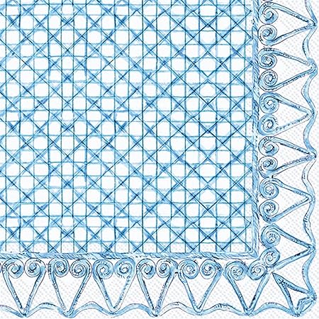 Blue lattice and swirl border paper napkin for ephemera, scrapbooking, card making, collage, and decoupage craft projects.